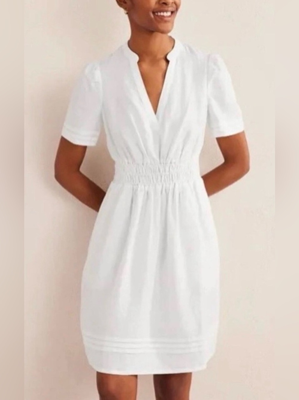 Boden white linen mini dress